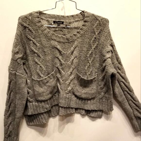 Cecico Silver Gray Chunky Cable Knit Sweater Oversized Size L - Picture 1 of 9
